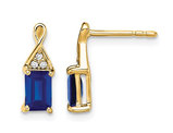 1.00 Carat (ctw) Emerald Cut Blue Sapphire Post Earrings in 14K Yellow Gold